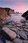 Rocky coast at sunset, Bantham, Devon, England, United Kingdom, Europe