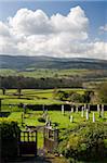 Spectacular views of Exmoor from the graveyard at Selworthy Church, Exmoor National Park, Somerset, England, United Kingdom, Europe