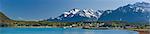 View from Portage Cove of Haines and Ft. Seward with a cruise ship docked in the harbor, Southeast Alaska, Summer