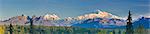 Panoramic scenic of Mount McKinley and the Alaska Range, as seen from the Chulitna River Overlook along the Parks Highway, Denali State Park, Alaska, Autumn