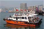 Boote bei Taifun Obdach, West Kowloon, Hong Kong