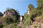 Fels-Skulptur des Buddha lachen Dahongpao, Wuyi-Gebirge, Fujian, China