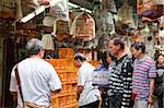 Bird lovers shop at Yuen Po Street bird market, Mongkok, Hong Kong