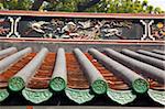 Engravings on the roof of the temple at Tsing Shan temple, New Territories, Hong Kong