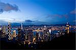 Paysage urbain après avoir culminé à soir, Hong Kong