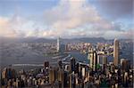 Panoramic cityscape from the Peak at dusk, Hong Kong