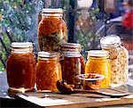 jars of vinegar pickled vegetables