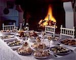 celebration meal - oysters with citrus fruit, roast pheasant, chicory in beer and meringues