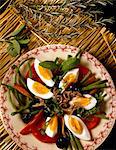 Niçoise salad with boiled egg, tomatoes, French beans, olives and anchovies