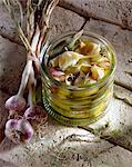 jar of  preserved young garlic