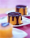 Sweet potato flan with chocolate sauce