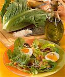 Cos lettuce with boiled egg and anchovies