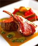 loin of roast lamb with basil and grilled vegetables