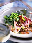 Red mullet and tagliatelle courgette salad