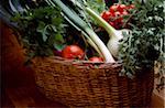 Basket of parsley, onions, tomatoes and fennel