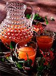 Platter with fresh orange juice