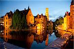 Rozenhoedkaai Quay of the rosary with Belfort tower, Bruges, Brugge, Flanders, Belgium, UNESCO World Heritage Site