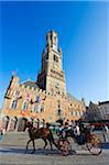 Europe, Belgium, Flanders, Bruges, 13th century Belfort, belfry tower in market square, old town, Unesco World Heritage Site