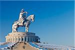 Mongolia, Tov Province, Tsonjin Boldog. A 40m tall statue of Genghis Khan on horseback stands on top of The Genghis Khan Statue Complex and Museum.