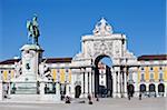 Monument to King on Praça do comercio, commerce square, near Tajus river, Baixa district, Lisbon, Portugal, Europe