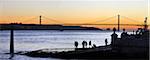 The Tagus river and Cais das Colunas at sunset. Lisbon, Portugal