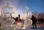 Sakhalin, Yuzhno-Sakhalin, Russia; Ice figures in the main square for New Year's celebrations