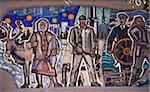 Sakhalin, Yuzhno-Sakhalin, Russia; Mosaics with 'Socialist-realism' themes dating back to the Soviet era