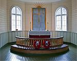 The interior of the Norwegian Lutheran Church at Grytviken, which was prefabricated in Norway and erected by whalers in 1913.  In 1922, Sir Ernest Shakelton s body lay here before burial.