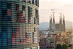 Panoramic of Barcelona, with the Agbar Tower and Sagrada Familia Church, Barcelona, Spain