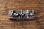 Lead type spelling "imagination"