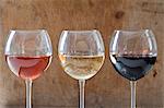 Rose, white and red wines in glasses