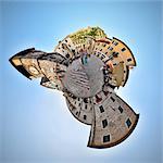 Family on vacation in Kotor, Montenegro, little planet effect