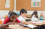 Side view of resting elementary student