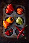 Variety of Peppers in Muffin Pan