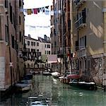 Laundry hangs in residential canal, Cannaregio, Venice.