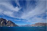 Icebergs and Mountains, Bjorn Oer, Ittoqqortoormiit, Sermersooq, Greenland