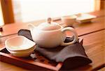 Teapot, Bowl And In Wooden Tray