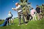 Group senior golfers on golf course