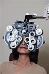 Patient having eyes examined