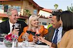 Two couples toasting outdoors