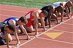 Athletes ready to run, high angle view