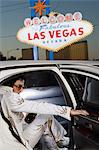Elvis impersonator in limo in Las Vegas, Nevada, USA