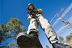 Low angle portrait of armed soldier