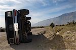 Rolled over truck in desert