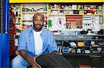 Auto Mechanic Working on a Tire