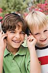 Little Boys Listening to Headphones