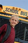 Elementary Student Standing by School Bus