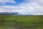 Campagne avec des falaises dans le lointain, Islande