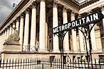 Stock Exchange (La Bourse) and Metropolitain sign at entrance to metro, Place de la Bourse, Paris, France, Europe