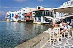 Little Venice in Mykonos-Stadt, Insel Mykonos, Cyclades, griechische Inseln, Griechenland, Europa